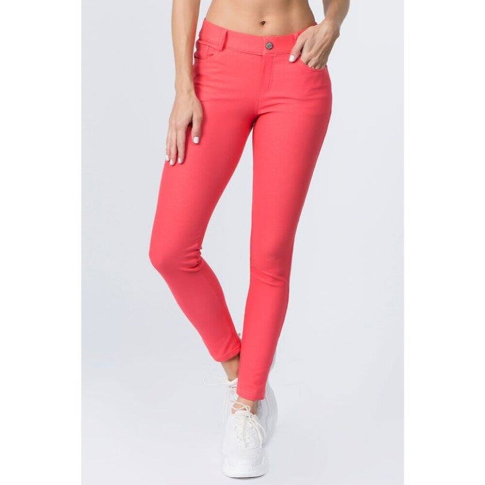 Yelete Coral Slim-Fit Jeggings With Belt Loops & Pockets